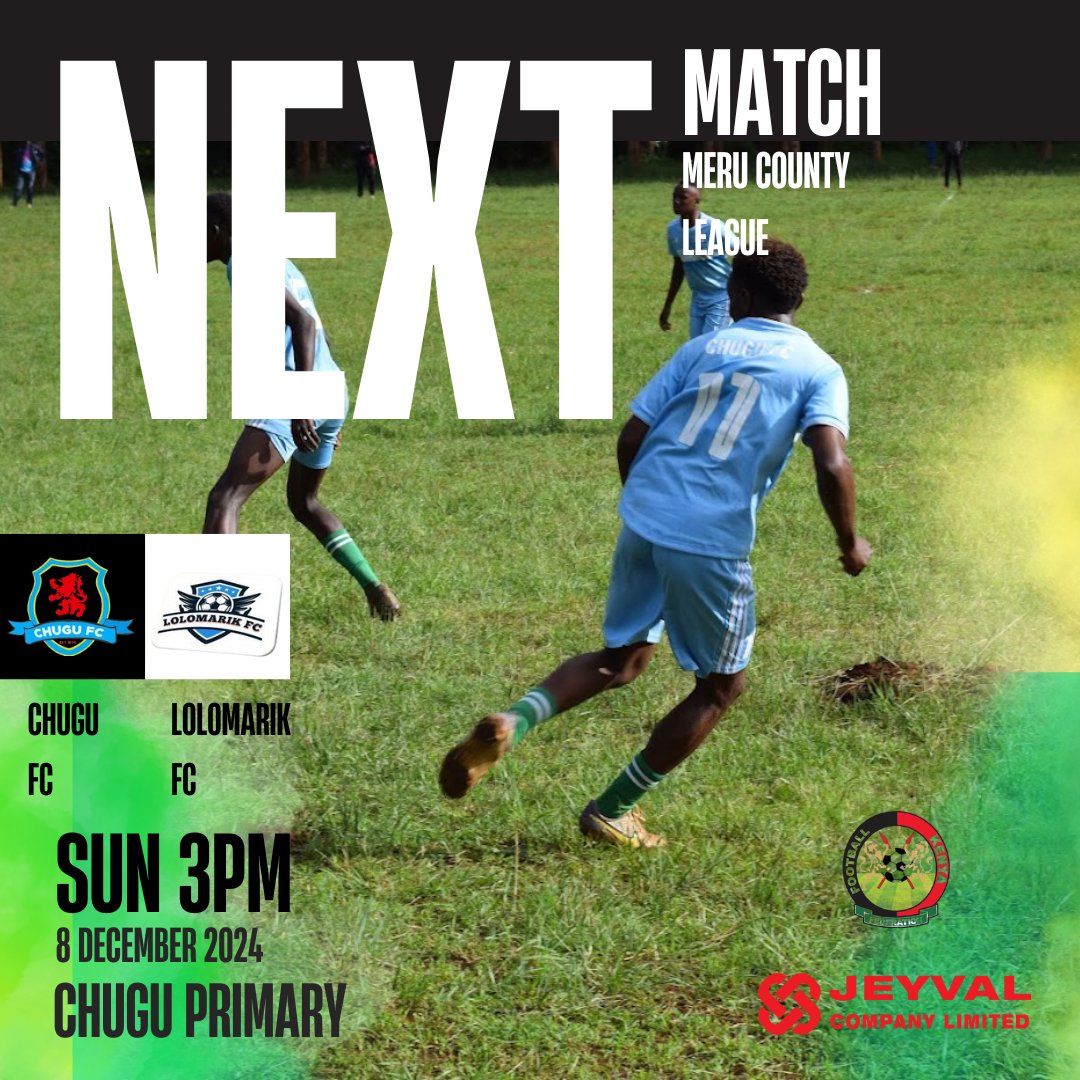 CHUGUFC's tweet photo. Coming up Next Sunday. Chugu FC will be hosting Lolomarik FC.  3 Points to go!
@CarolRadull @Officialfkfpl @BLACKPANTHERFC1 @ngayafc7 @MeruCityFC https://t.co/mxLAsKjunW