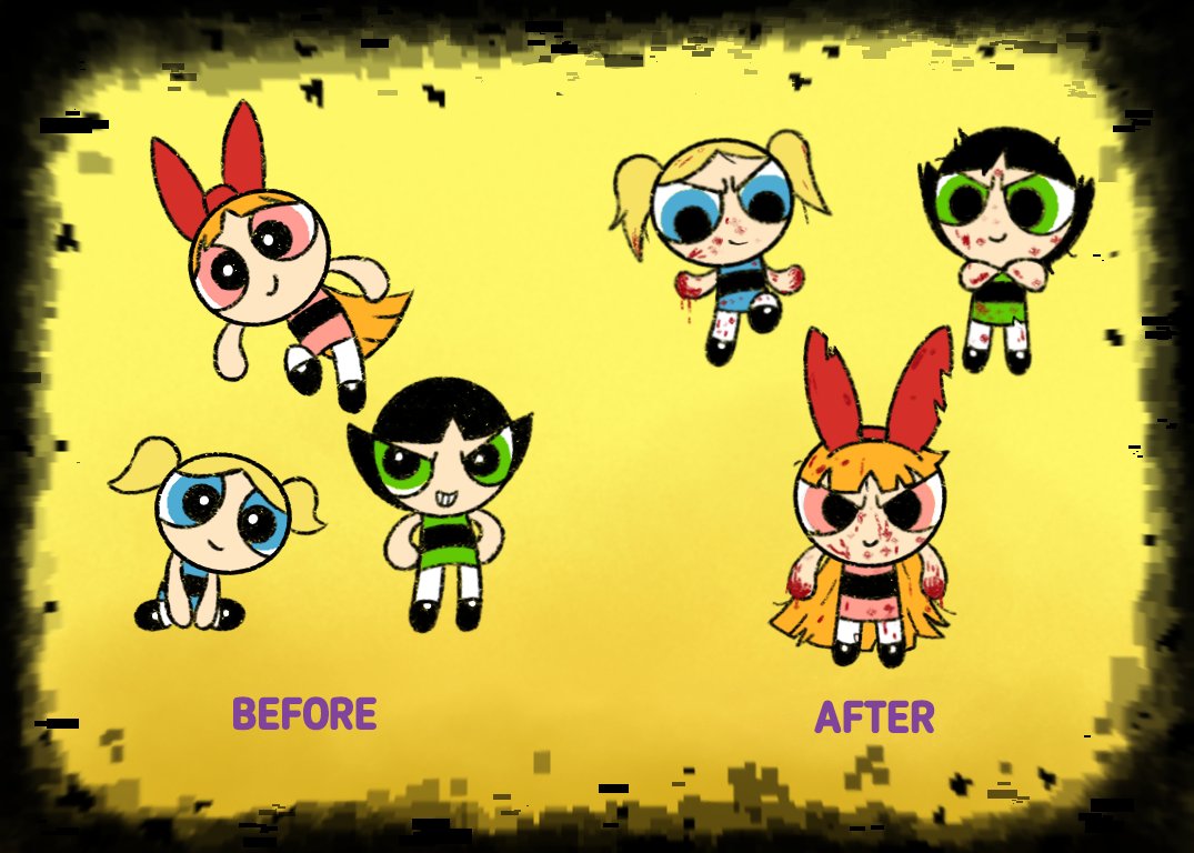 The Powerpuff Girls infected by Dodge's Concept Darkness #Pibby
