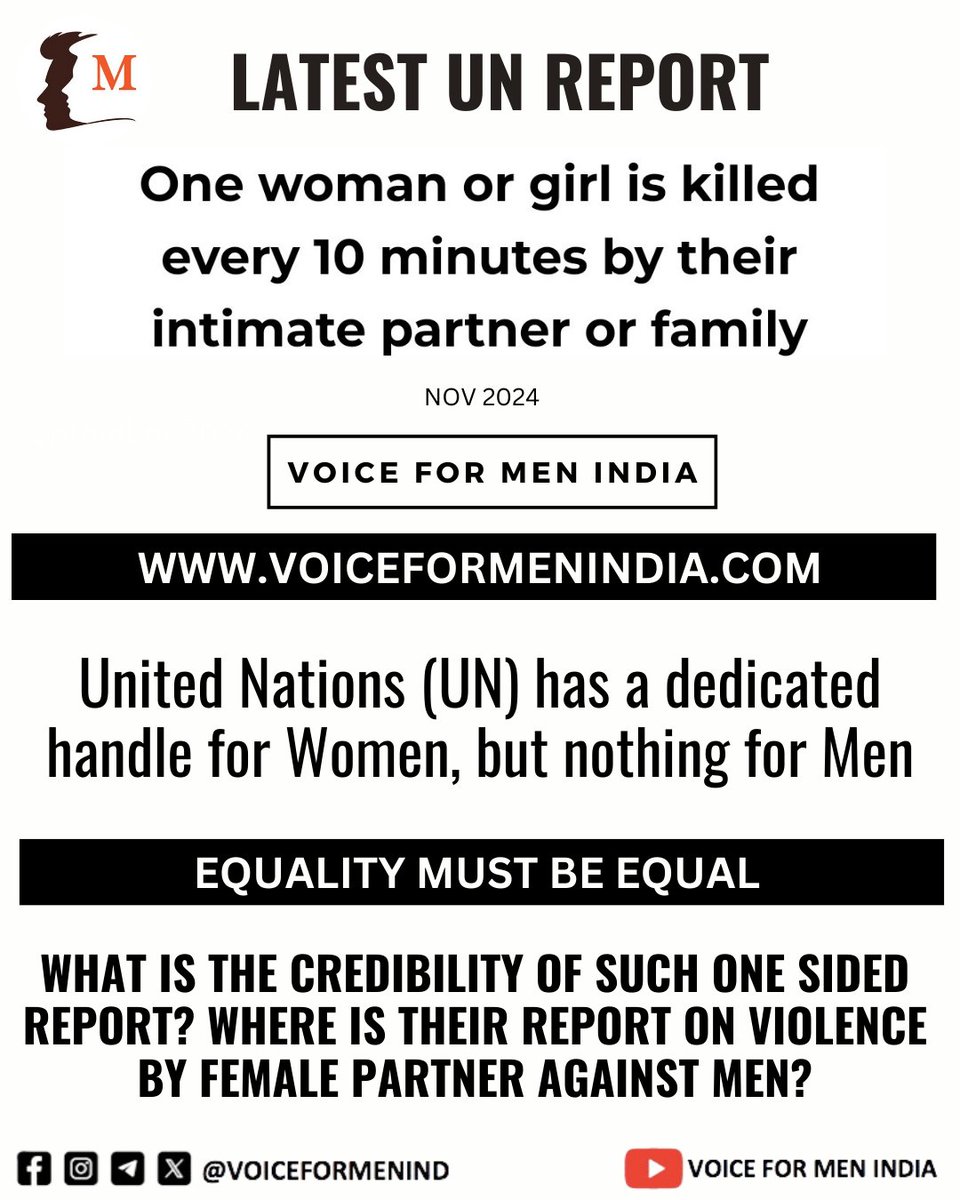 Hello <a href="/UN/">United Nations</a> 

Do you have any dedicated handle for Men just like <a href="/UN_Women/">UN Women</a> ? 

If not, then you have ZERO credibility pushing any report on Gender Specific Violence 

#VoiceForMen