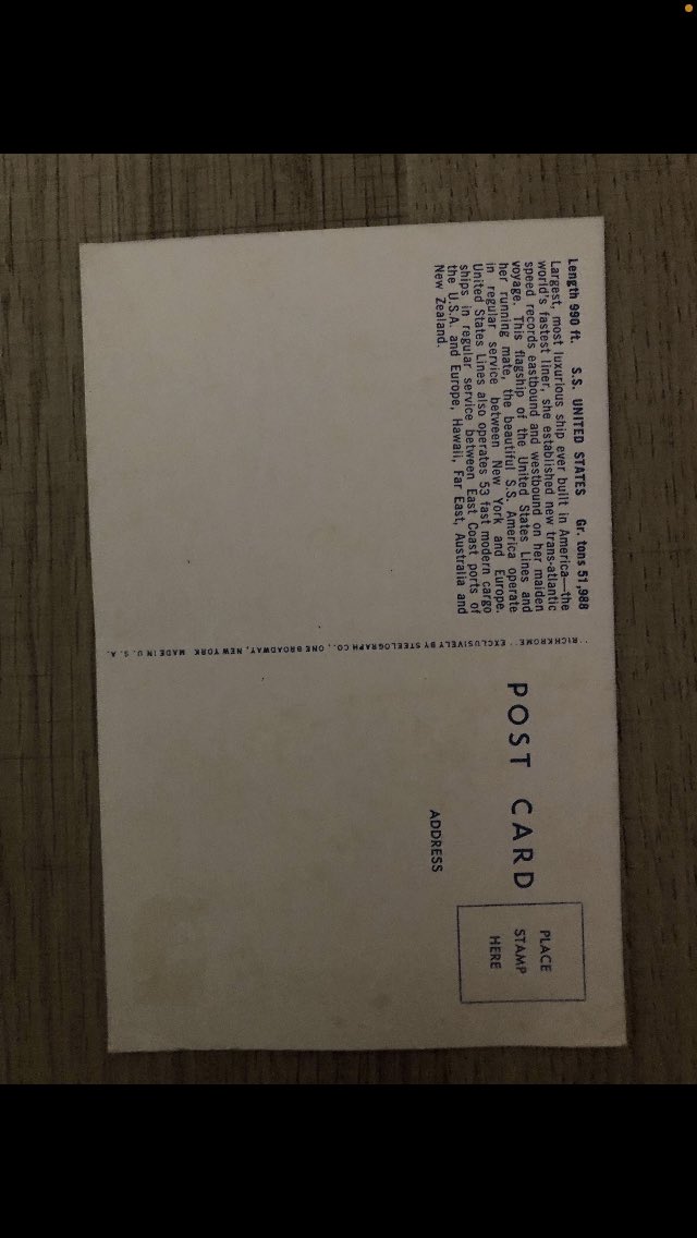 VetteOperator's tweet image. As a collector/someone that’s invested in history this is upsetting. People talk of the possibility of salvaging the titanic and how they wish it could be brought back to life, I have a feeling people will regret sinking this ship. (Original postcard from a voyage in 1963)