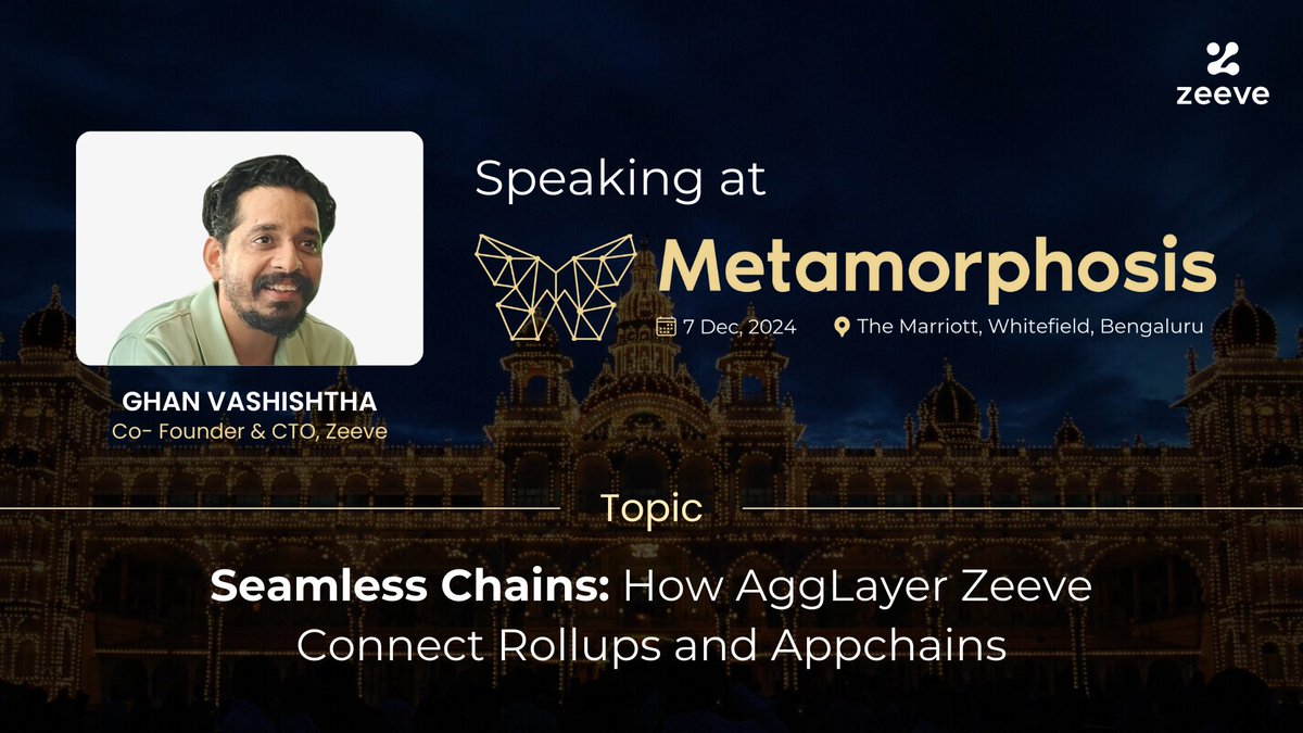 0xZeeve's tweet image. “How Agglayer &amp;amp; Zeeve Connect Rollups &amp;amp; Appchains.” 🎉

@GhanVashishtha will speak on said topic during @octaloopHQ “Metamorphosis ” on 7th December in Namma Bengaluru.

Look forward to Ghan’s session.

#EthIndia #IndianBlockchainWeek #Metamorphosis #Bengaluru #Marriot #Rollups