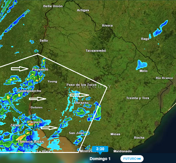 AficionadoMeteo's tweet photo. Evento: (incluye localidades) litoral, suroeste, centro-sur (Tormentas con un mayor potencial de producir rayos frecuentes, lluvias de moderadas e intensas, granizo y/o vientos dañinos, y debe considerarse peligrosa. #Aviso - 3:30hs. #Adjunta Radar de lluvia - Radar de tormenta. https://t.co/UdJGzo2DeU