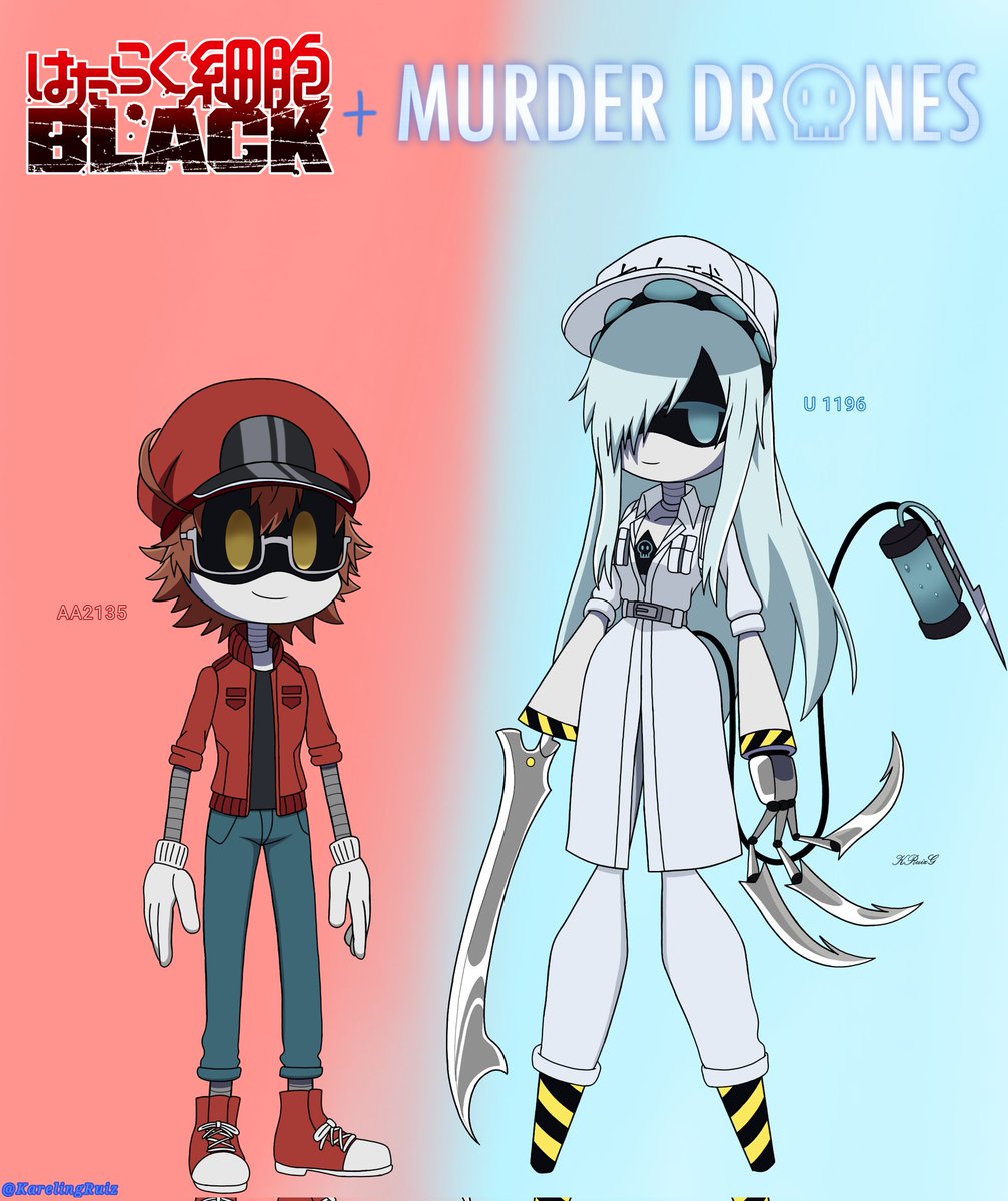 KarelingRuiz's tweet photo. #はたらく細胞BLACK
#CellsatWorkBLACK
#hatarakusaiboublack
#赤血球AA2153
#白血球U1196
#MurderDrones #fanart
Hataraku Saibou Black + Murder Drones https://t.co/gZYh0r6pXF