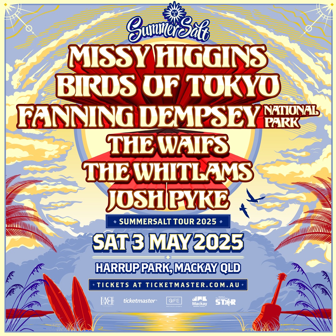 I’m happy to announce that the SummerSalt has added a date in Mackay! 🌞🎶 We’ll be playing at Harrup Park on Saturday, May 3.

🎟️ Register for presale tickets: bit.ly/SMk25-rgst

⏰ General public tickets go on sale Thursday, December 5, at 10am AEST (QLD time).

💛✨