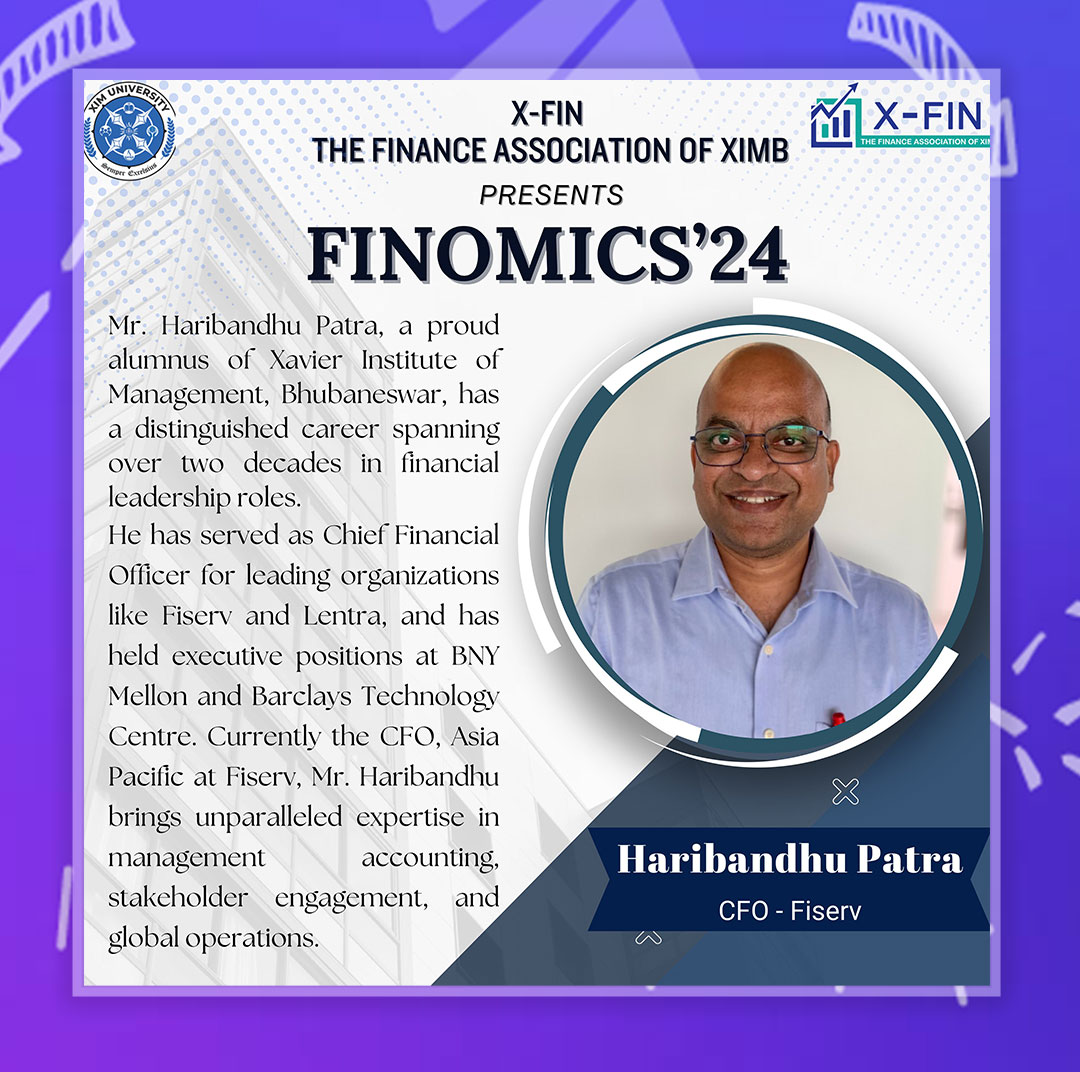 ximb_official's tweet photo. XIM Bhubaneswar presents Finomics’24 by X-FIN, the speakers include, Mr. Haribandhu Patra (Fiserv), Mr. Surjya Mohapatro (Standard Chartered Bank), Mr. Vivek Toshniwal (Plutus Wealth Management),and Mr. Laxmikant Lokhande (HDFC Securities)
#XIM #Finomics https://t.co/Y6v1RA39lQ