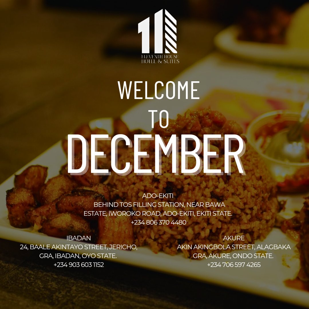 _eleventhhouse's tweet photo. 🎉 Welcome🎉 To🎉The🎉Month🎉Of🎉 Celebration🎉🎉🎉

Welcome to the month of Jollof rice 😁 

Happy New Month people!

#HappyNewMonth #december #eleventhhouse #eleventhhousehotels https://t.co/6avX0WATDp