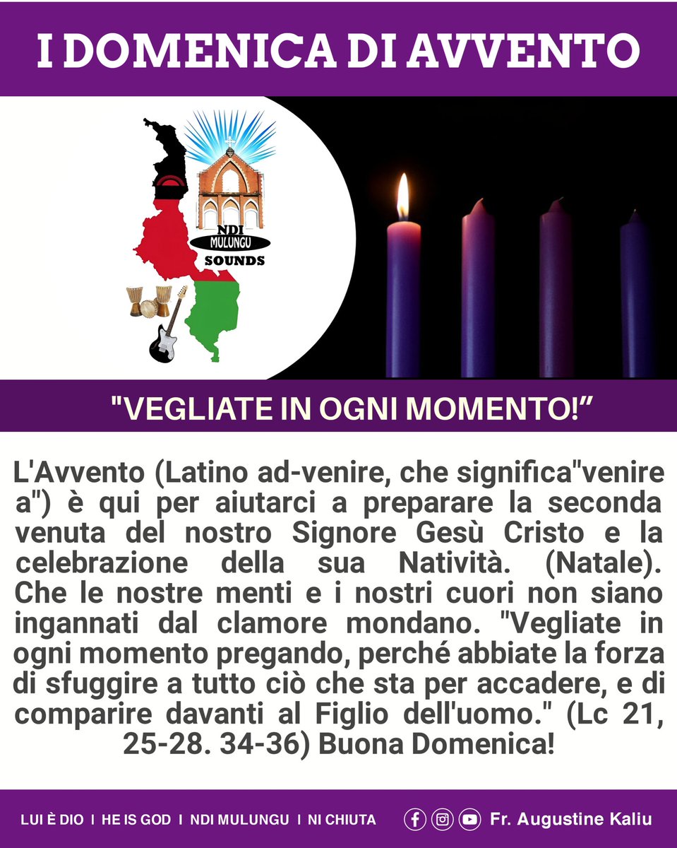 KaliuLewis's tweet photo. "VEGLIATE IN OGNI MOMENTO"
Buona I Domenica di Avvento a tutti!
#idomenicadiavvento #speranza #vegliate #ognimomento #NdiMulunguSounds https://t.co/ooFxutggdE