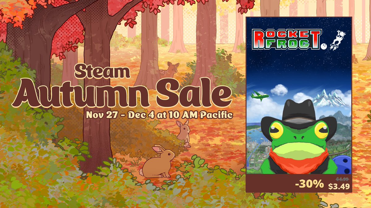 MCre8Games's tweet photo. The Steam Autumn Sale 2024 is going on now! Get 30% off "Rocket Frog." Now only $3.49!
https://t.co/HC436OaZfK
#rocketfrog #mcre8games #retrogaming #gamedev #indie #indiegame #indiegamedev #pixelart #platformer #steam #steamautumnsale2024 https://t.co/squuMKp51E