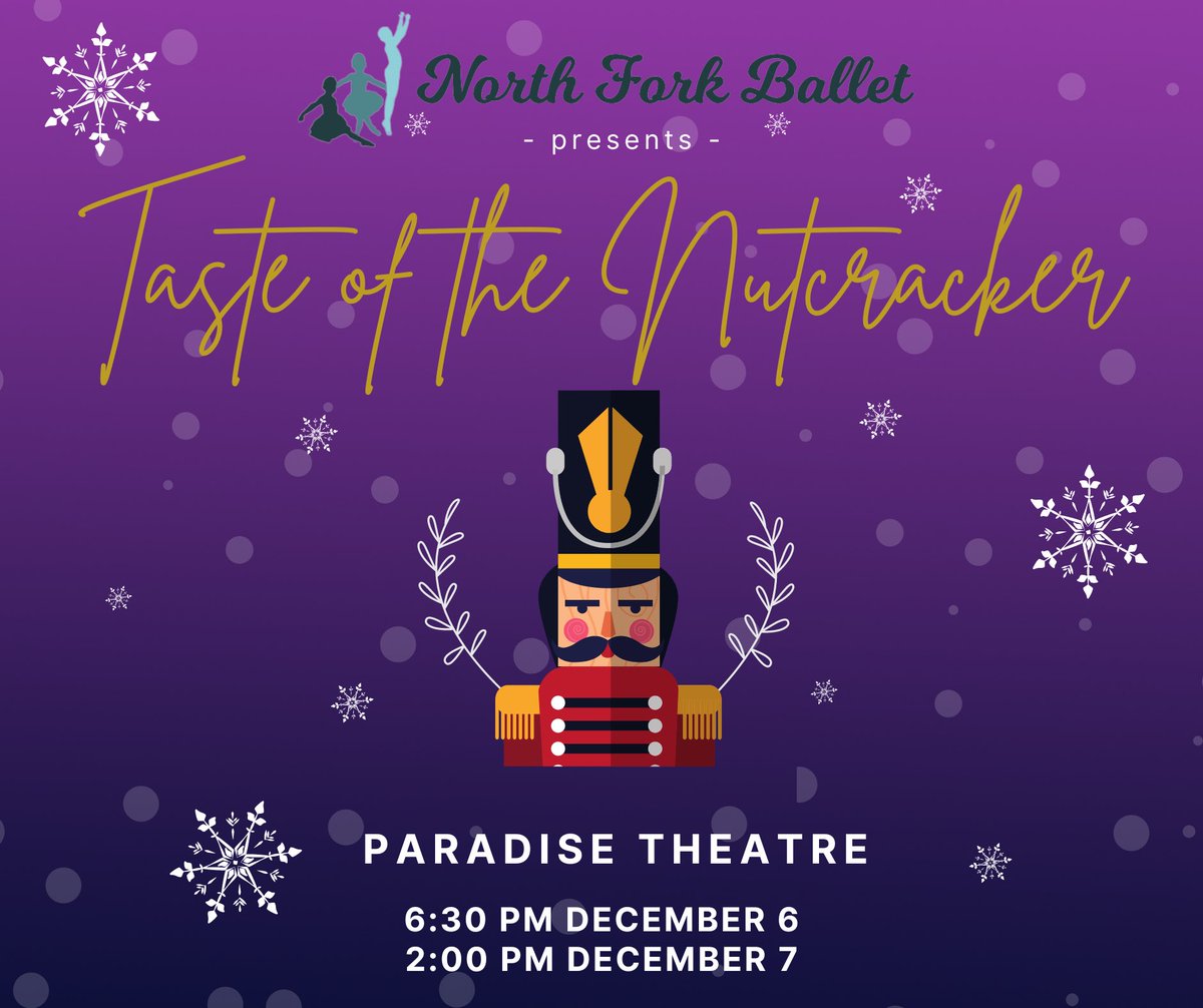 You are cordially invited to Clara's holiday party where presents magically come to life, and she dreams of entering the enchanted Land of Sweets. 🎶

🎄 🎟️:
simpletix.com/e/north-fork-b…

#onlyattheparadise