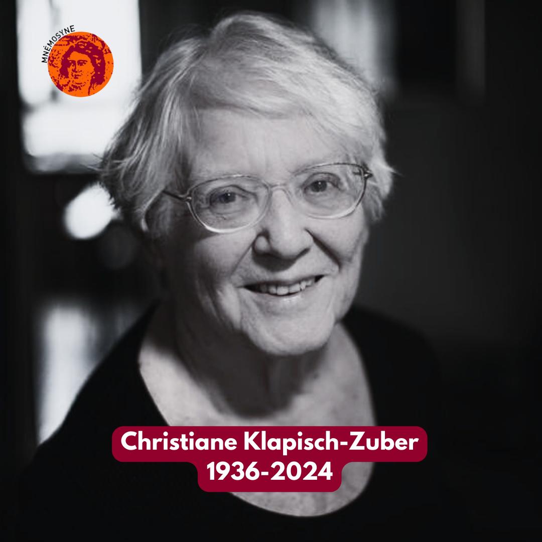 C'est avec une infinie tristesse que nous apprenons le décès de Christiane Klapisch-Zuber, membre fondatrice de notre association, qui a marqué l'histoire des femmes de son empreinte.
Nous présentons nos condoléances à sa famille et à ses proches.
🕯