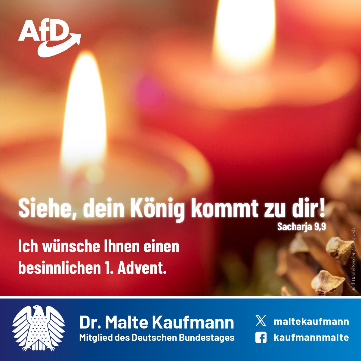 MalteKaufmann's tweet image. Ich wünsche Ihnen allen einen besinnlichen 1. Advent.
Er ist der Beginn einer besonderen Zeit des Innehaltens. Möge das Licht Gottes in Ihrem Leben Wärme, Frieden und #Hoffnung bringen.
#Advent #ErsterAdvent