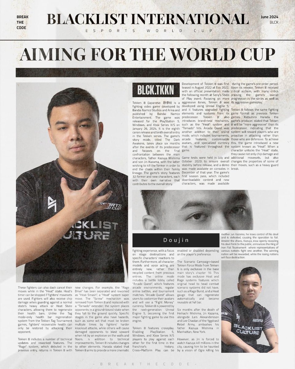 PHDoujin's tweet image. I am parting ways with @BLACKLISTINTL
It was an honor to represent them at Esports World Cup and I am happy I was a part of this awesome team.
I am currently looking for a team to represent for Tekken World Tour 2025 and potentially, Esports World Cup 2025 🙂
#BreakTheCode