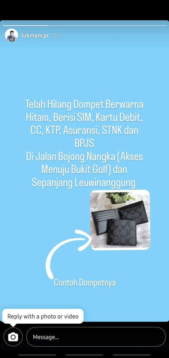 lukmancpr's tweet photo. Twitter Please Your Magic. @InfoCibubur @InfoGunungPutri  #hilangdompet #cibubur #gunungputri https://t.co/e1Jjp19B3Q