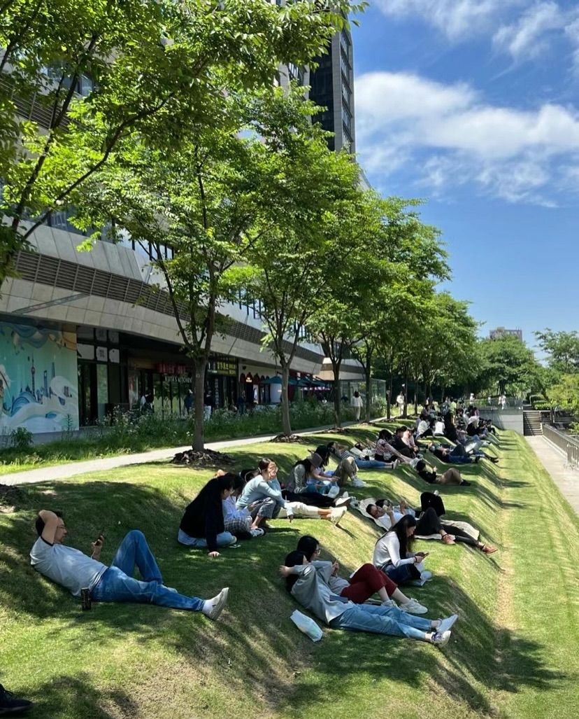 Arcfunmi's tweet photo. The tiered lawn in Shanghai for relaxation