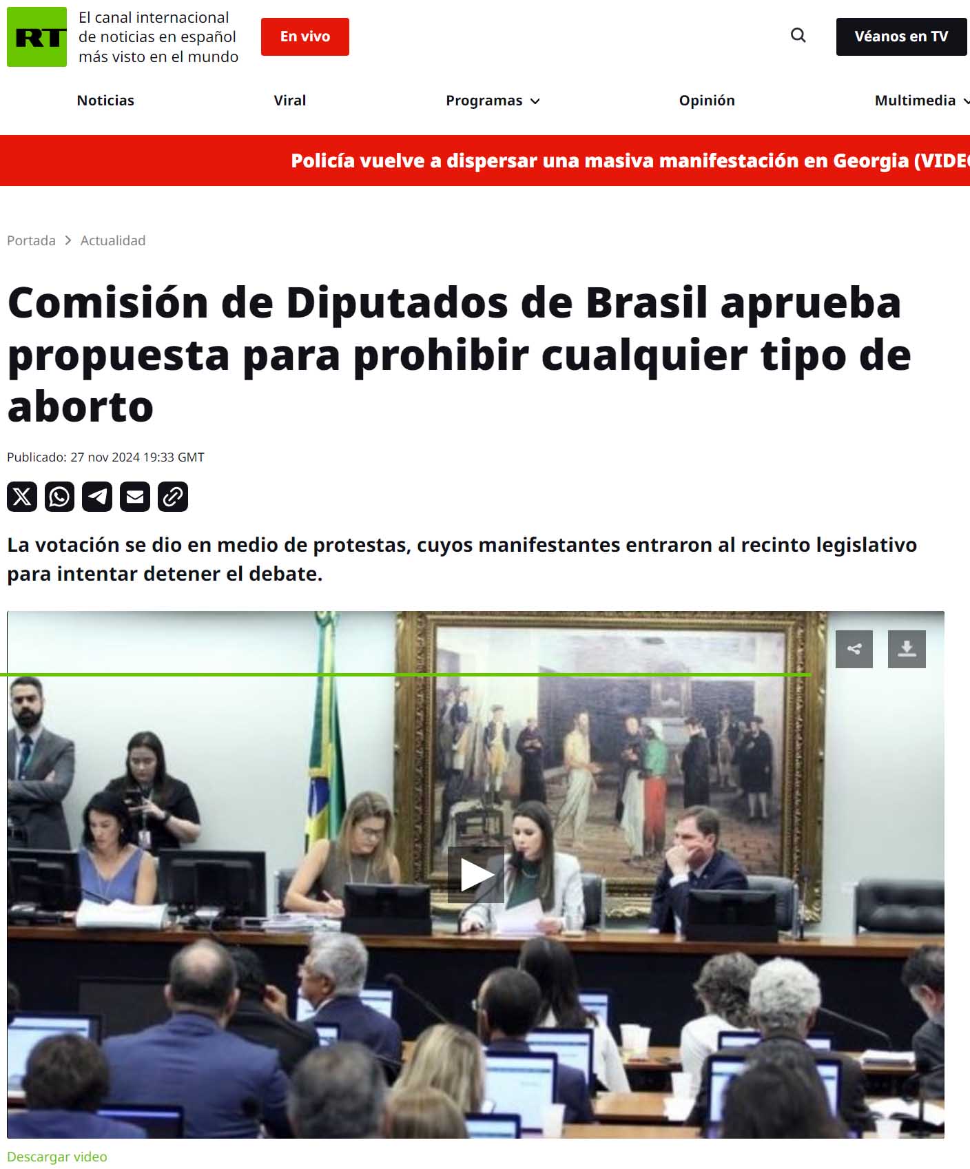 Comisión de Diputados de Brasil aprueba propuesta para prohibir cualquier tipo de aborto