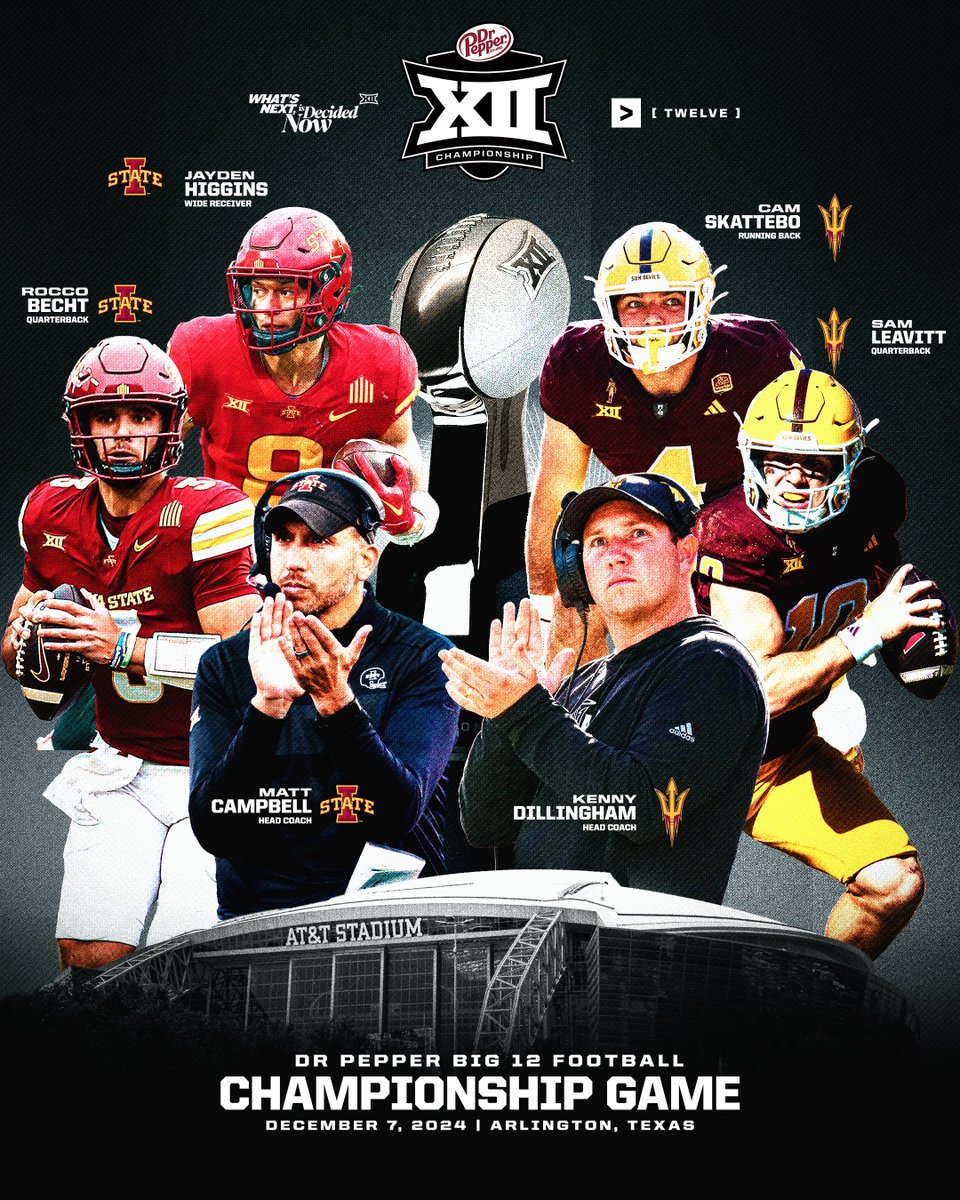 Sun Devils. Cyclones.

🏆
📍 Arlington, Texas.
📅 12.7.24
📺 ABC

🎟️🔗: seatgeek.com
