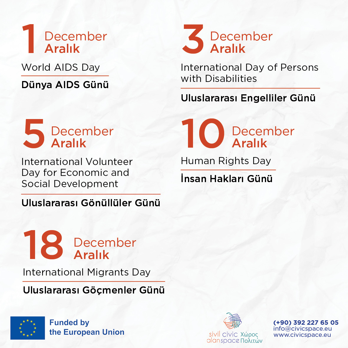 👀 Civic Space Calendar - Sivil Alan Takvimi
🗓️ December - Aralık 2024