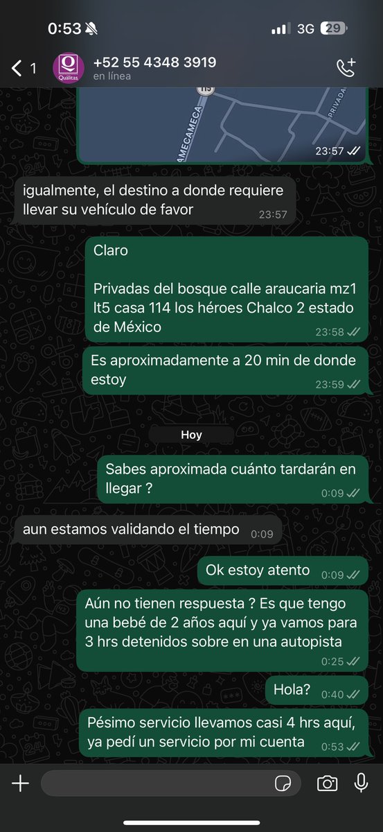 Brunojimenez92's tweet photo. @QualitasMexico 
Pésimo el servicio que dan, llevamos esperando confirmen una grúa sobre la pista y vamos para más de 4hrs d este suceso y no son para contestarme, con una bebé de dos años sobre una carretera! https://t.co/QcDpHZeoBe