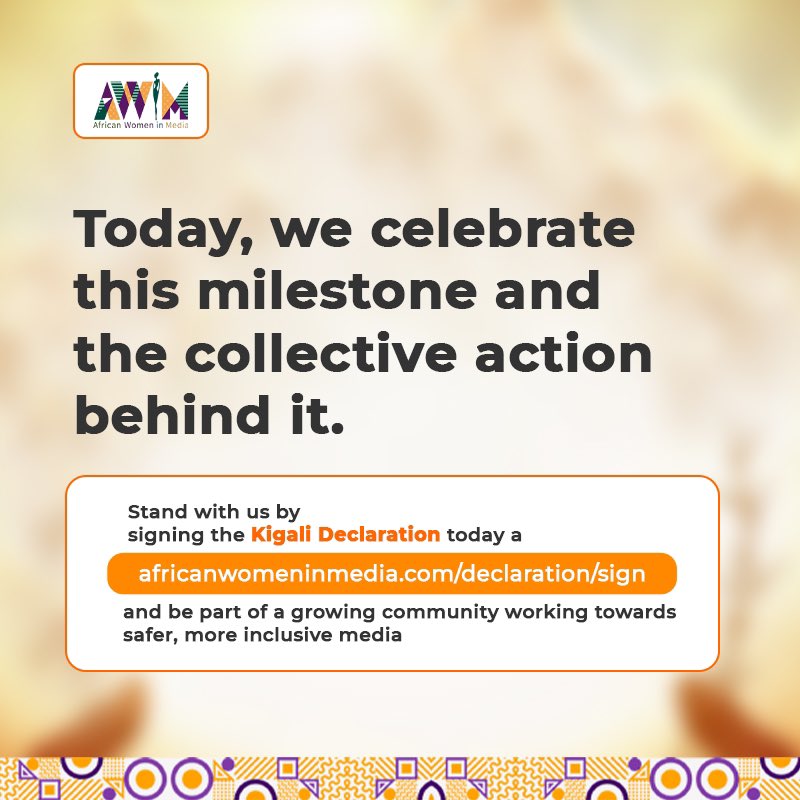 One year ago, the Kigali Declaration was launched to make media safer and more inclusive. Celebrate this milestone with us

sign and support the movement for change here:  
africanwomeninmedia.com/declaration/si…  

#AWiM #KigaliDeclaration #16daysofactivism