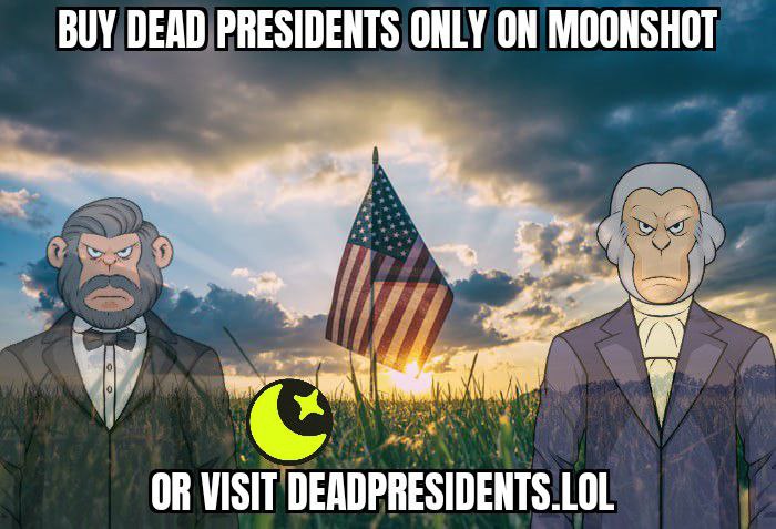 🚀 Dead Presidents Token 🐵💵: Apes replace U.S. presidents on currency! Now live on Uniswap 💱. Contract: 0x881a0c6e90d6af5eb2f11381ca5b5063ad9c46f0. Join the fun, art, &amp; decentralization revolution! 🌟 #DeadPresidentsToken #Uniswap #CryptoArt #DeFi #ApeCurrency