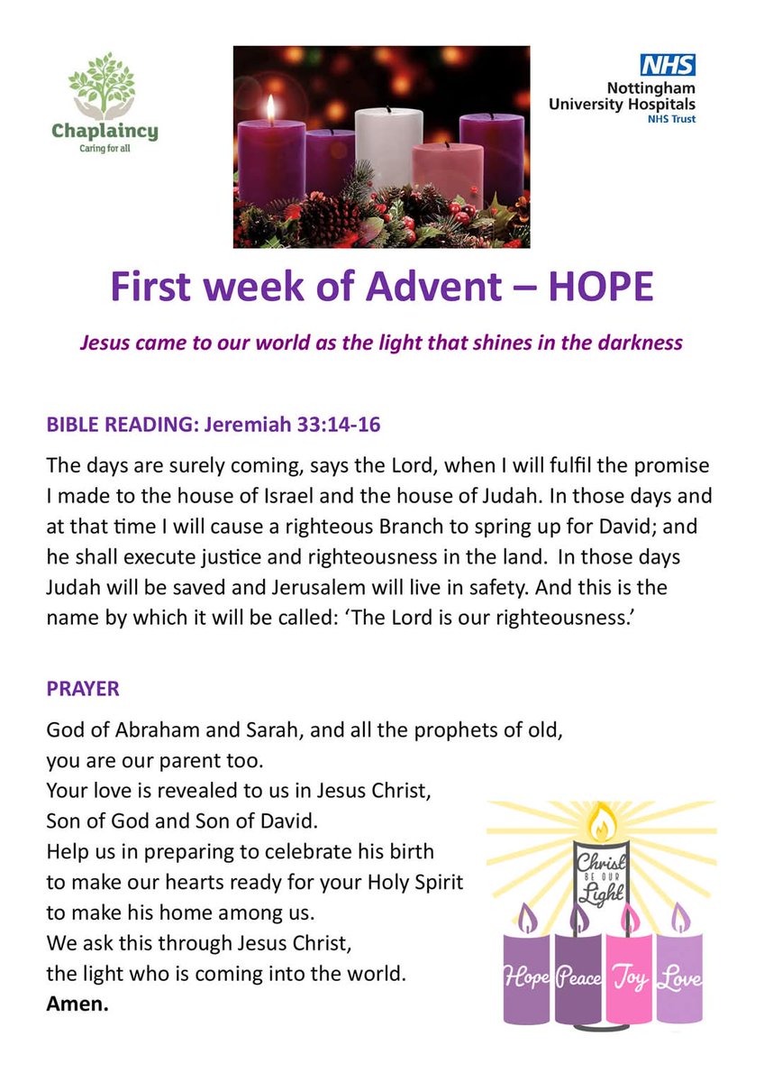 chaplainsnuh's tweet photo. Today is the start of the season of Advent - as Christians prepare to celebrate the birth of Jesus.
Traditionally this is a time for reflection, deepening of faith and relationship with God.
This is the first of what will be weekly offerings for each Sunday in Advent. https://t.co/DxARfkcsNj