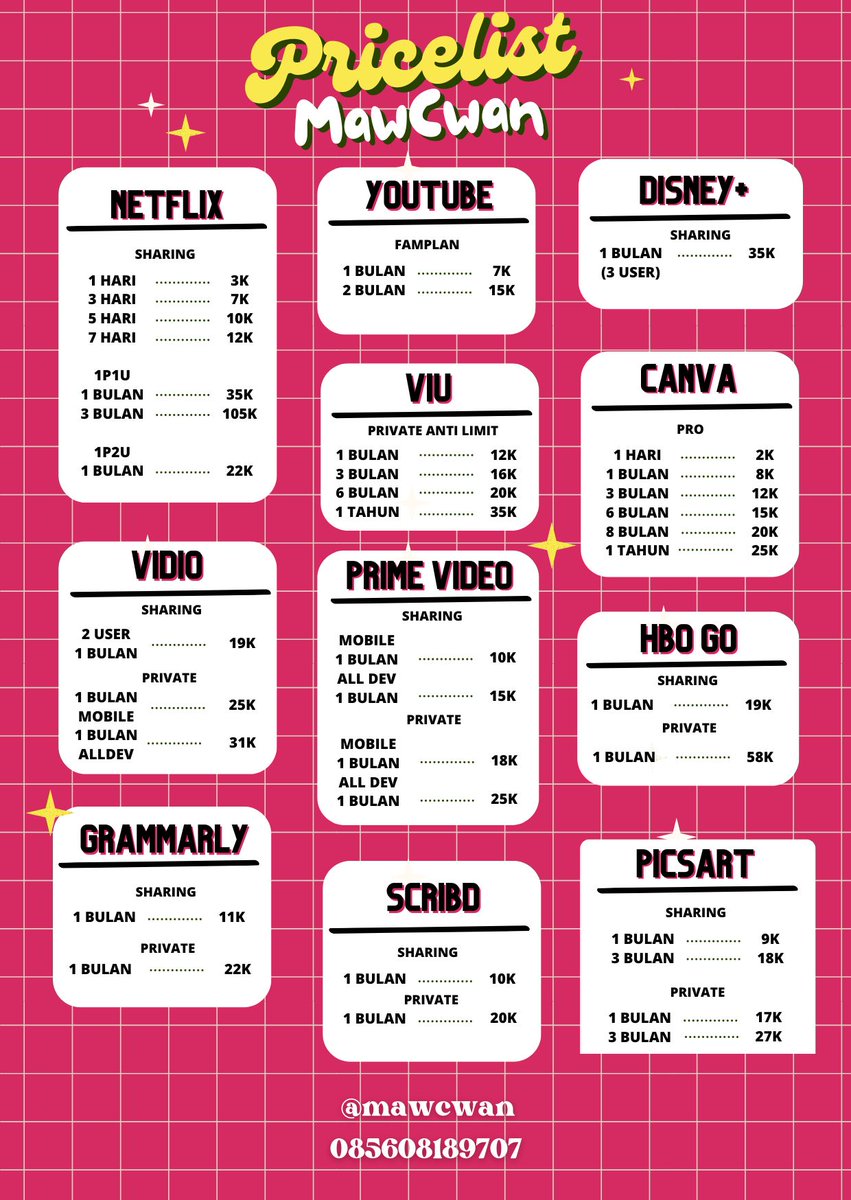 #zonauang WTS netflix, canva, youtube dll yukk langsung aja wa.me/6285608289707