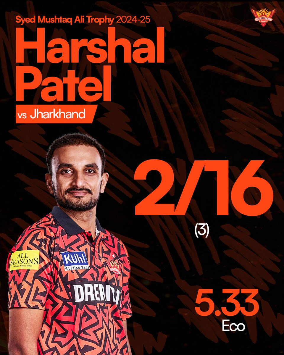 SunRisers's tweet image. Our Riser, #HarshalPatel exhibits the #PlayWithFire mode with a fine spell 🔥🤝🏻

#SMAT