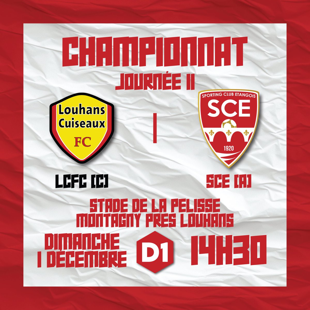 SCEtang's tweet photo. Programme du dimanche ⚔️

Équipe A - Déplacement sur le terrain de Association Sportive Louhans Cuiseaux FC C à 14H30 ! ⚽️

Équipe B - Déplacement sur le terrain de l'EJS Epinac B à 12H00 ! ⚽️

Allez les rouges ! 💪🏻🔴 https://t.co/FnNBbRb9Ex