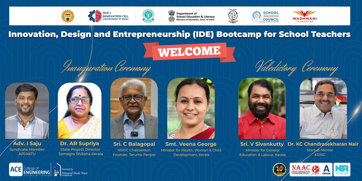 iedciicace's tweet photo. 🚀 Proud moment! On Nov 29-30, ACE College of Engineering hosted an All Kerala IDE Bootcamp for school teachers in collaboration with MoE India, Dept. of School Education &amp; Literacy, SIC, Wadhwani Foundation, and AICTE. Empowering educators for a brighter future! 🌟 #IEDCGENESIS https://t.co/6NgrOtupGa