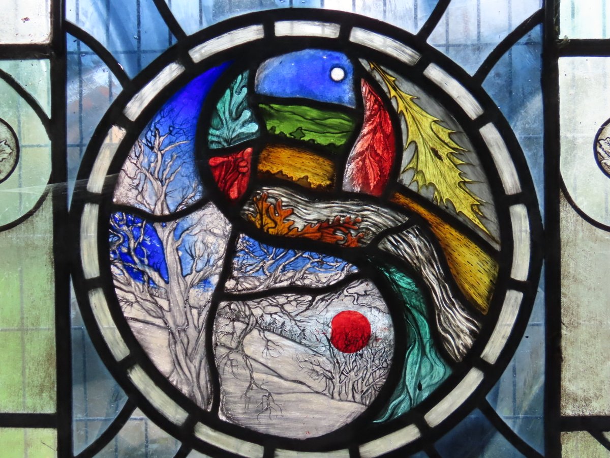 #ShakespeareSunday 
When clouds are seen, wise men put on their cloaks; 
When great leaves fall, then winter is at hand.
Richard III 2:3

#stainedglass by Rodney Friend 1977 in St Barnabas’ church, Brampton Bryan. #stainedglassSunday