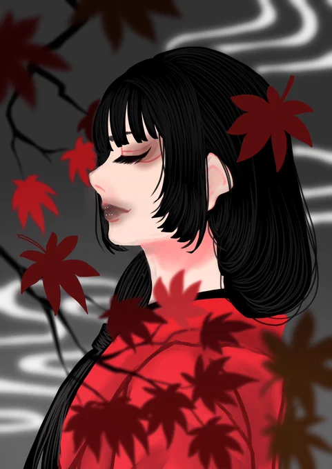 紅葉狩り2024(何度もすみません) #和風絵  #イラスト   #紅葉イラスト 