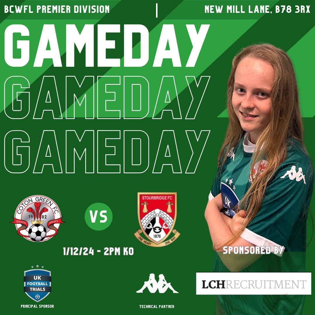 CotonLadies's tweet photo. ⚽️ | GAME DAY

Today it’s more league action as we welcome Stourbridge Standard Women to NML 🙌🏻

📆 1/12/24
⏰ 2pm
🏟 New Mill Lane, B78 3RX
🏆 BCWFL Prem Division
💰 £3 Adults / £1 Conc

All support is welcomed in another big test for the Green 💪🏻

🟢⚫️🔴

#GreenArmy https://t.co/nQOIdFp6Ox
