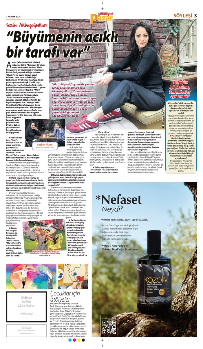 "Martı Mıyım?" oyunuyla sahnelere dönen sevgili Sezin Akbaşoğulları ile bir araya geldik; oyunu ve feci şekilde oyuna benzeyen hayatı konuştuk 🎭