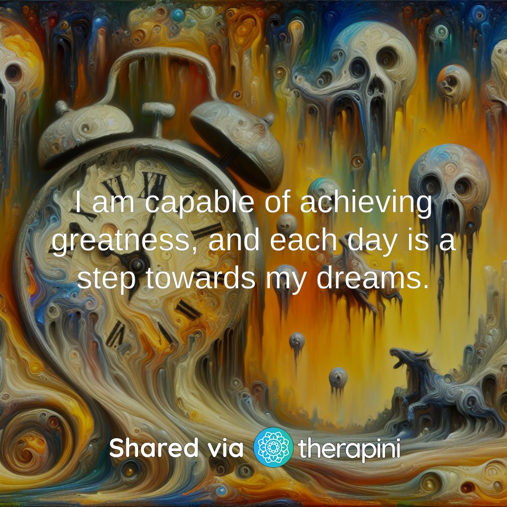 therapini's tweet photo. Daily Affirmation: I am capable of achieving greatness, and each day is a step towards my dreams. https://t.co/1WMSknECpI
