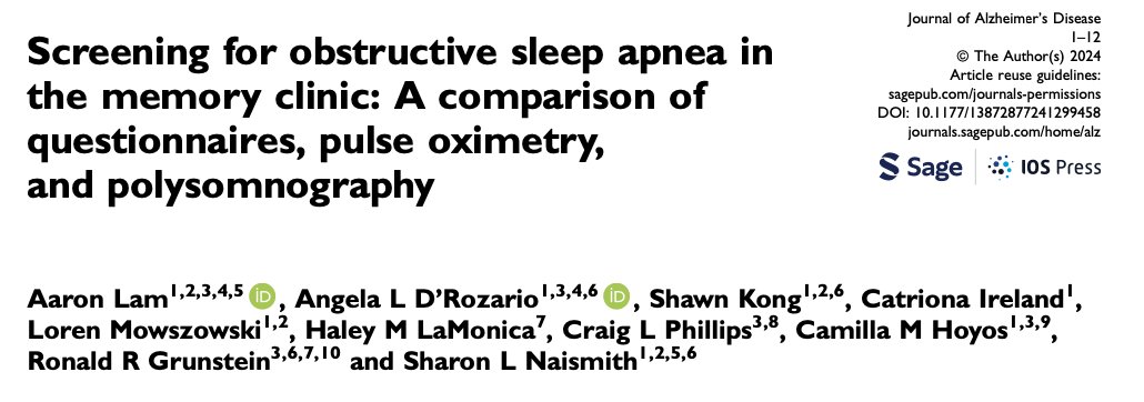 Sharon Naismith, AM, FASSA (@prof_naismith) on Twitter photo How do we screen for OSA in the memory clinic? Should we wait for PSG? You decide.. Check out our new paper comparing questionnaires, oximetry & PSG <a href="/SIESTASynergy/">SIESTA Research Program</a> <a href="/Woolcockmedical/">Woolcock Institute of Medical Research</a> <a href="/ADNeT_Australia/">Australian Dementia Network - ADNeT</a> <a href="/HBAProgram_USYD/">Healthy Brain Ageing Program, University of Sydney</a> <a href="/BrainMind_Usyd/">Brain & Mind Centre</a> <a href="/SleepPIA/">Sleep and Circadian Rhythms</a> <a href="/CPC_usyd/">Charles Perkins Centre</a>
journals.sagepub.com/doi/10.1177/13… How do we screen for OSA in the memory clinic? Should we wait for PSG? You decide.. Check out our new paper comparing questionnaires, oximetry & PSG <a href="/SIESTASynergy/">SIESTA Research Program</a> <a href="/Woolcockmedical/">Woolcock Institute of Medical Research</a> <a href="/ADNeT_Australia/">Australian Dementia Network - ADNeT</a> <a href="/HBAProgram_USYD/">Healthy Brain Ageing Program, University of Sydney</a> <a href="/BrainMind_Usyd/">Brain & Mind Centre</a> <a href="/SleepPIA/">Sleep and Circadian Rhythms</a> <a href="/CPC_usyd/">Charles Perkins Centre</a>
journals.sagepub.com/doi/10.1177/13…