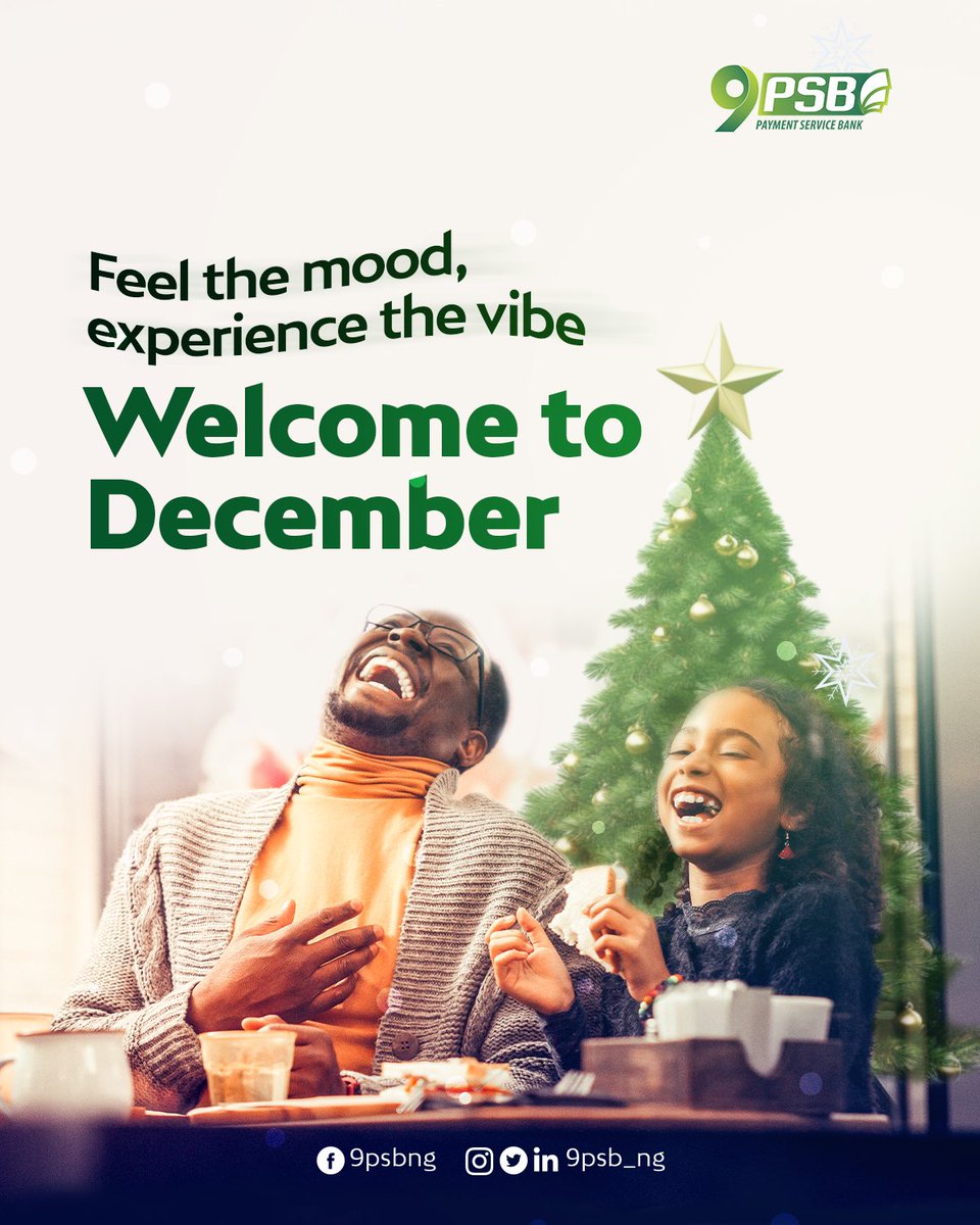 9PSB_ng's tweet photo. Happy New Month! Let the festive feel begin. 🍾🍷☺️
.
.
#9PSB
#Bank9ja
#Bankforall
#HappyNewMonth
#Decemberishere
#FinancialInclusion
#OnaMissiontoBank9ja https://t.co/vbrbX3SQeD