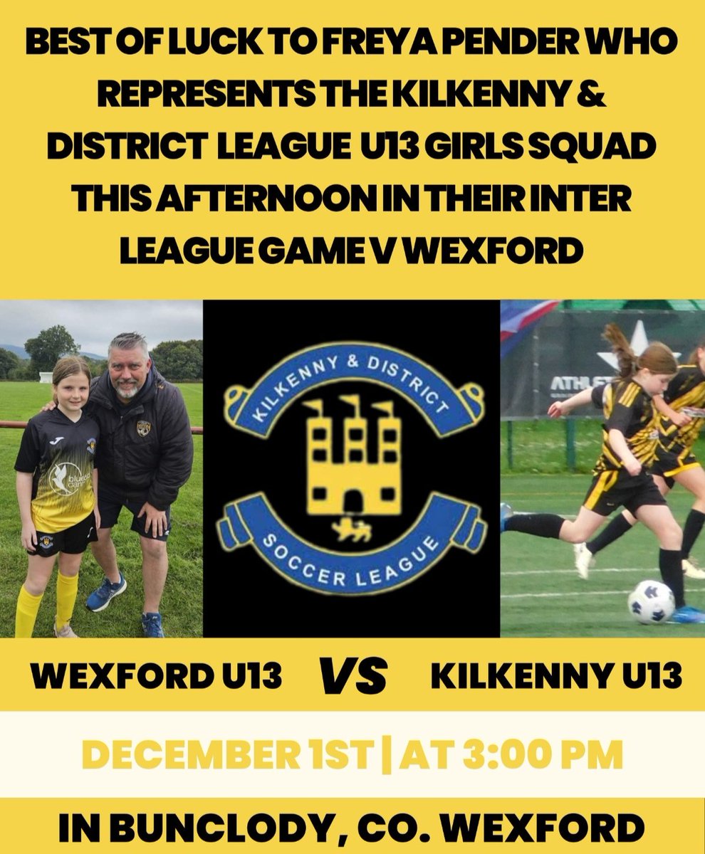 Sending our best wishes to Freya Pender who represent Kilkenny U13s this afternoon against Wexford. Best of luck to Freya, her teammates and coaches.