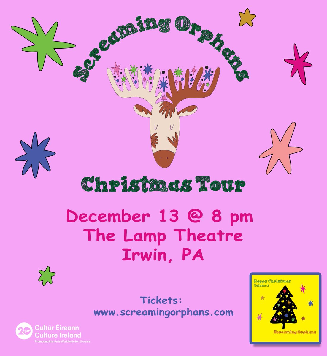 Pittsburgh! On December 13 we’ll be playing at the gorgeous The Lamp Theatre in Irwin, PA. There are only a few tickets left for the show, and we can’t wait to see you all soon at our Christmas concert!
Thank you Culture Ireland for the support.