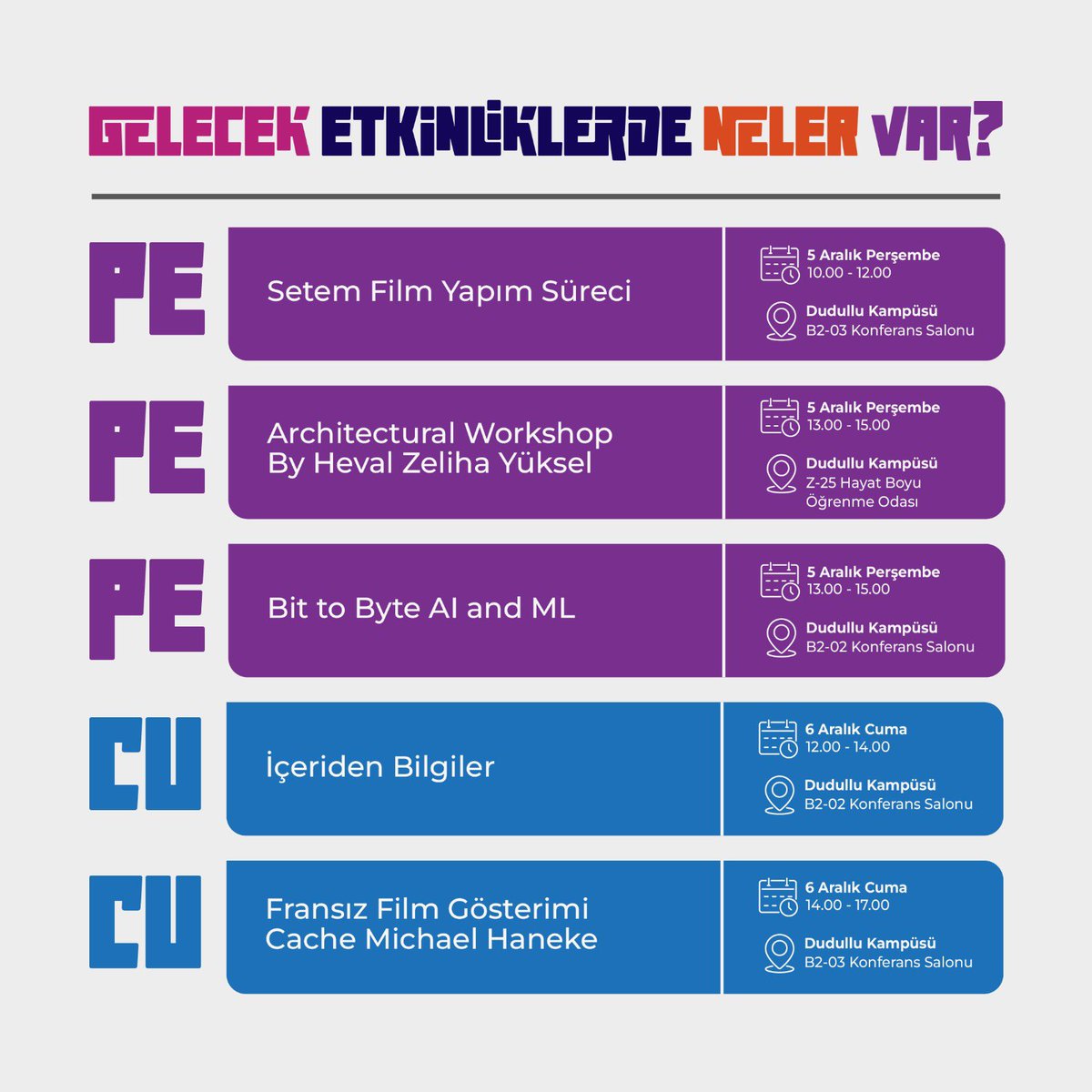 Gelecek etkinlikleri not almayı unutmayın! 📝✨

#DoğuşÜniversitesi #DOU #BurasıSeninDoğuşun #ÜniversiteEtkinlik