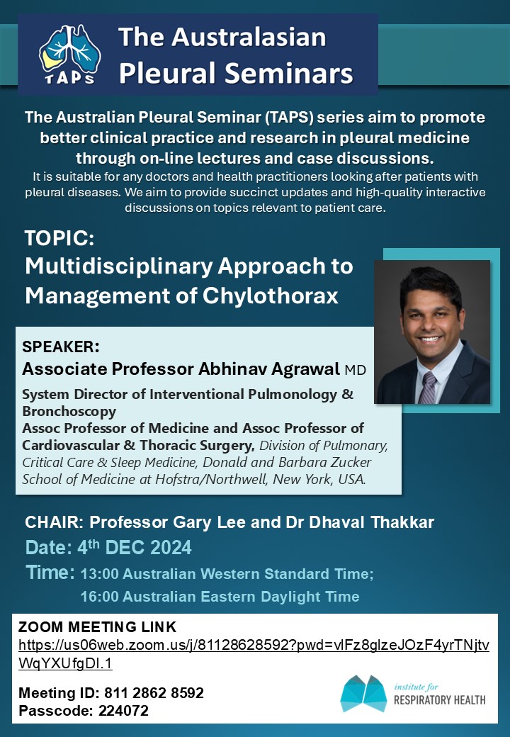 Y C Gary Lee (@ycgarylee) on Twitter photo 🟩 The Australasian Pleural Seminars (TAPS) for Dec 4: Delphi Consensus on Chylothorax by <a href="/Re_innervated/">Abhinav Agrawal, MD</a>. Join us.
<a href="/tsanz/">Antonio Sanz Baraut</a> <a href="/EuroRespSoc/">ERS</a> <a href="/PleuralPOCUS/">Alejandro</a> <a href="/PulmPEEPs/">Pulm PEEPs</a> <a href="/ALATorax/">ALAT</a> <a href="/APSRapsr/">Asian Pacific Society of Respirology</a> <a href="/AAB_IP/">AABIP</a> <a href="/ARNS_UK/">ARNS</a> <a href="/pleuralwales/">Wales Pleural Group</a> <a href="/BRONCHOLOGISTS/">MABIP</a> <a href="/CHESTOncology/">CHEST Thoracic Oncology & Chest Procedures</a> <a href="/UKPleura/">UK Pleural Society</a>
doi.org/10.1183/139930… 🟩 The Australasian Pleural Seminars (TAPS) for Dec 4: Delphi Consensus on Chylothorax by <a href="/Re_innervated/">Abhinav Agrawal, MD</a>. Join us.
<a href="/tsanz/">Antonio Sanz Baraut</a> <a href="/EuroRespSoc/">ERS</a> <a href="/PleuralPOCUS/">Alejandro</a> <a href="/PulmPEEPs/">Pulm PEEPs</a> <a href="/ALATorax/">ALAT</a> <a href="/APSRapsr/">Asian Pacific Society of Respirology</a> <a href="/AAB_IP/">AABIP</a> <a href="/ARNS_UK/">ARNS</a> <a href="/pleuralwales/">Wales Pleural Group</a> <a href="/BRONCHOLOGISTS/">MABIP</a> <a href="/CHESTOncology/">CHEST Thoracic Oncology & Chest Procedures</a> <a href="/UKPleura/">UK Pleural Society</a>
doi.org/10.1183/139930…