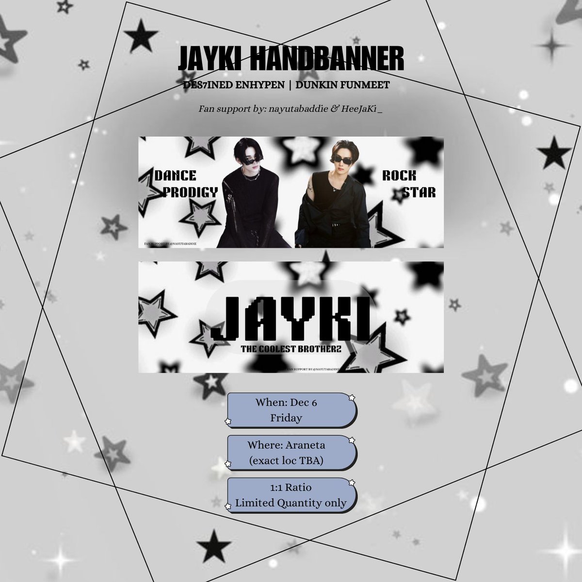 isha ໒꒱‧₊˚ ✮ 𝓙𝓪𝔂𝓹𝓻𝓲𝓵 ✮ (@nayutabaddie) on Twitter photo Dunkin x Enhypen Funmeet
For my JayKi girlies out there🥰
✰𝑻𝑯𝑬 𝑪𝑶𝑶𝑳𝑬𝑺𝑻 𝑩𝑹𝑶𝑻𝑯𝑬𝑹𝒁: Jayki Handbanner
Fan support by:
<a href="/nayutabaddie/">𝔦𝔰𝔥𝔞 ໒꒱‧₊˚✮</a> and <a href="/HeeJaKi_/">Fhiiaa .°˖✧</a>
⭒like&rt to spread
⭒strictly 1:1 ratio
⭒limited quantity only
#DES7INED_ENHYPEN_with_DUNKINPH #ENHYPEN Dunkin x Enhypen Funmeet
For my JayKi girlies out there🥰
✰𝑻𝑯𝑬 𝑪𝑶𝑶𝑳𝑬𝑺𝑻 𝑩𝑹𝑶𝑻𝑯𝑬𝑹𝒁: Jayki Handbanner
Fan support by:
<a href="/nayutabaddie/">𝔦𝔰𝔥𝔞 ໒꒱‧₊˚✮</a> and <a href="/HeeJaKi_/">Fhiiaa .°˖✧</a>
⭒like&rt to spread
⭒strictly 1:1 ratio
⭒limited quantity only
#DES7INED_ENHYPEN_with_DUNKINPH #ENHYPEN