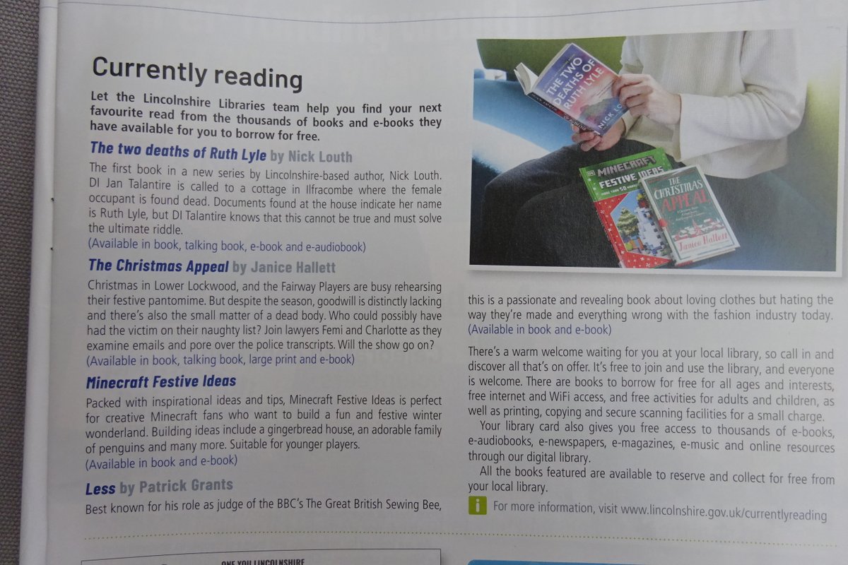 Thank you to <a href="/lincslibraries/">Lincs Libraries</a> for including my novel, The Two Deaths of Ruth Lyle, in their 'Currently reading' article in <a href="/LincsCC/">Lincs County Council</a> winter-spring edition of County News. #lincolnshire #libraries #Paperback