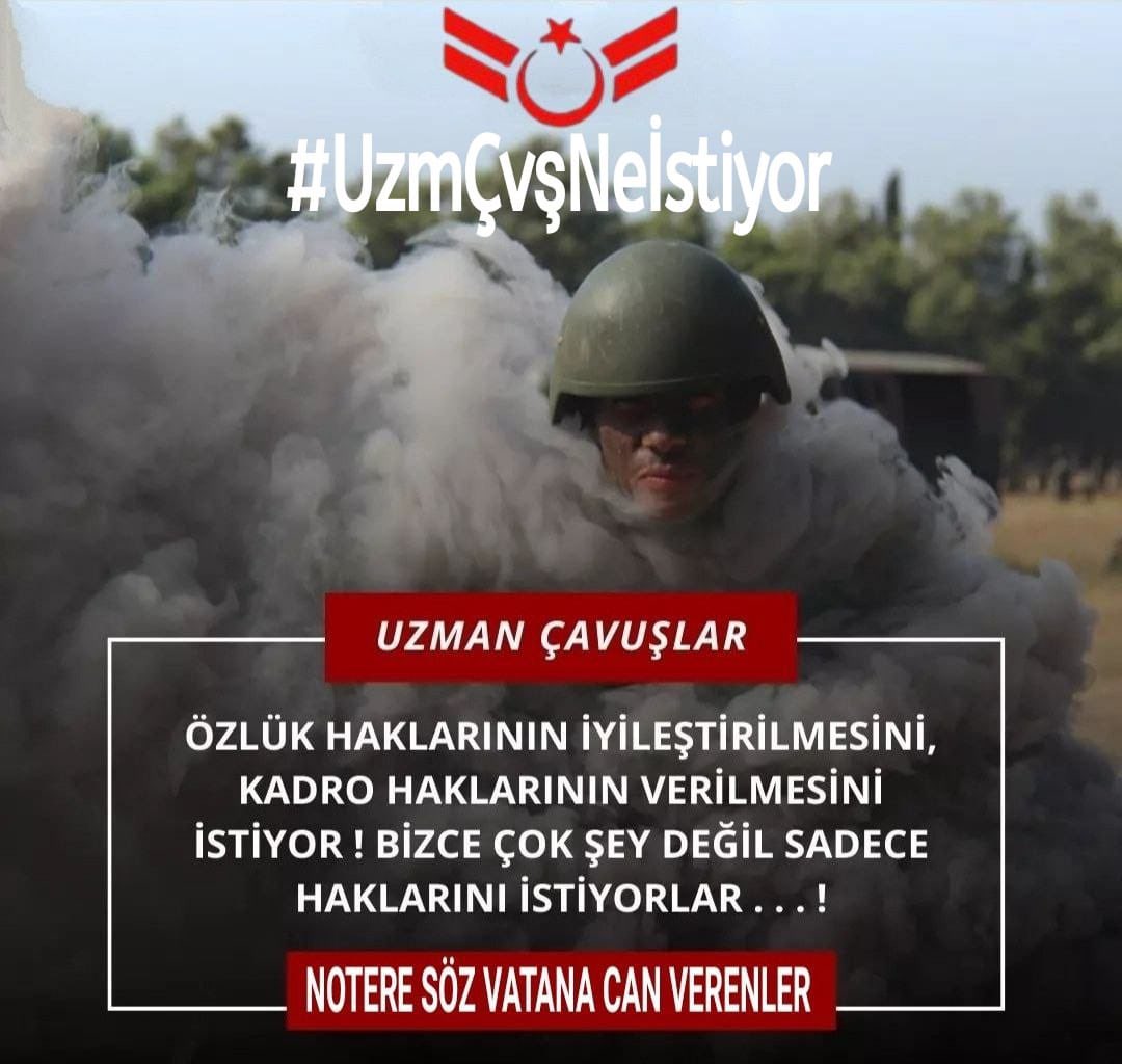 Ne versek az gelir haklarını ödeyemeyiz lafınızın gereğini yapın.
#UzmanÇavuş’lar mesleki endişe yaşamak istemiyor.

Kadrolarını verin Özlük haklarını düzeltin.
Açlık sınırındaki Emekli #UzmanÇavuşun maaşını yükseltin.

yüzü gözü buz olmuş yiğitlerin hakkını yaşarken teslim edin.