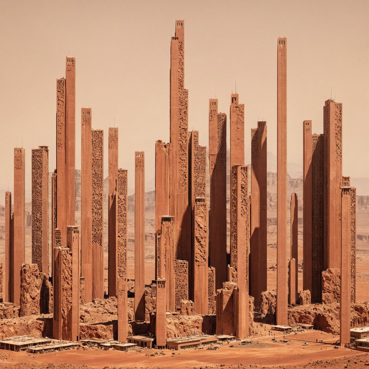 carlosbannon's tweet image. MarsScapes :: Monolithic Ambitions Rise from Mars’ Soil. #MarsLiving #FutureArchitecture @elonmusk
