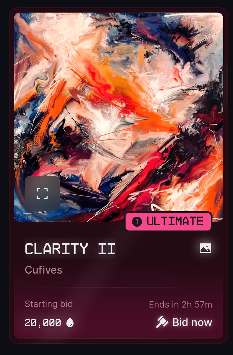 FajriXDrop's tweet photo. Happy sunday y’all! 
The auction of ‘Clarity II’ is still waiting for the first bid. Starting bid 20K Droplets. 2h remaining

Link below 🔽💧 https://t.co/vyMSwl7LmQ