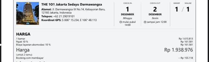 relaizedkid's tweet photo. @Fwbbase_ WTS HOTEL ROOM
The 101 Jakarta Sedayu Darmawangsa 
Type room The 101 Suite + BF
Check in 1 Des 2024
Disc 50% 

#wts #fs #hotelroom #hotelmurah #zonauang https://t.co/Yp10zbXZmx