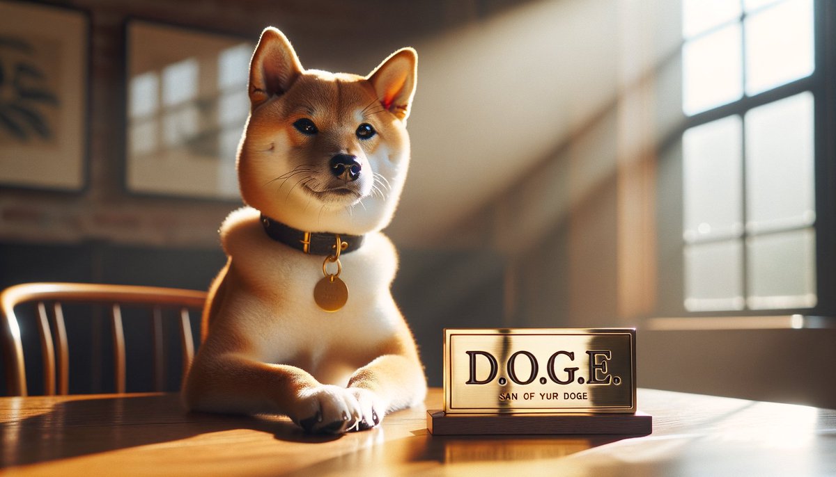 PRaptunovich's tweet photo. elon pitching D.O.G.E? let's be real, we all know the real D.O.G.E has fur and barks 🐶. while they play with brass plaques, maybe we should focus on what actually balances the books. or just accept the chaos and grab some popcorn 🍿📉. https://t.co/OQTeqUhHkH