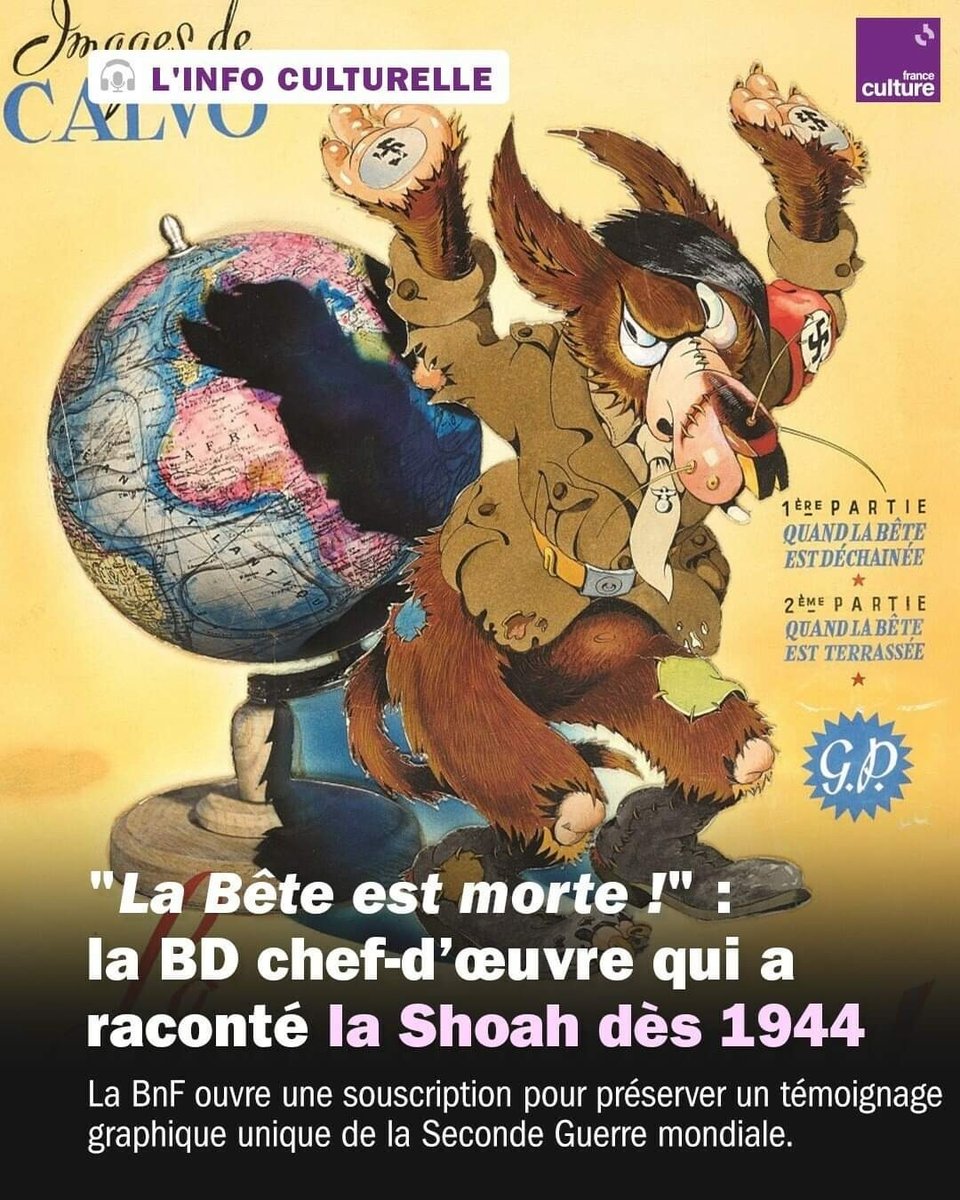 Première bande dessinée à évoquer la déportation et les camps d'extermination, "La Bête est morte !", chef-d’œuvre de Calvo écrit en 1944, pourrait rejoindre les collections de la BnF grâce à une souscription publique ⤵️
radiofrance.fr/franceculture/…