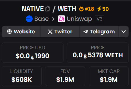 crbold's tweet photo. @base  $NATIVE  Up 🚀 @nativeonbase https://t.co/3tT3FquIHg