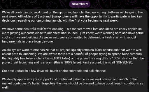 KingOfCapsSSB's tweet photo. Never mind, at least @SSBceo and #SSB will make votes, starting ~11th of NOvember, Everyone who claims otherwise is lying ... wait. At least update on #ssb #ssbcoin in a few days from 9th of NOvember ... wait #satoshistreetbets #ssbscam #scam https://t.co/HhbttFmWPc